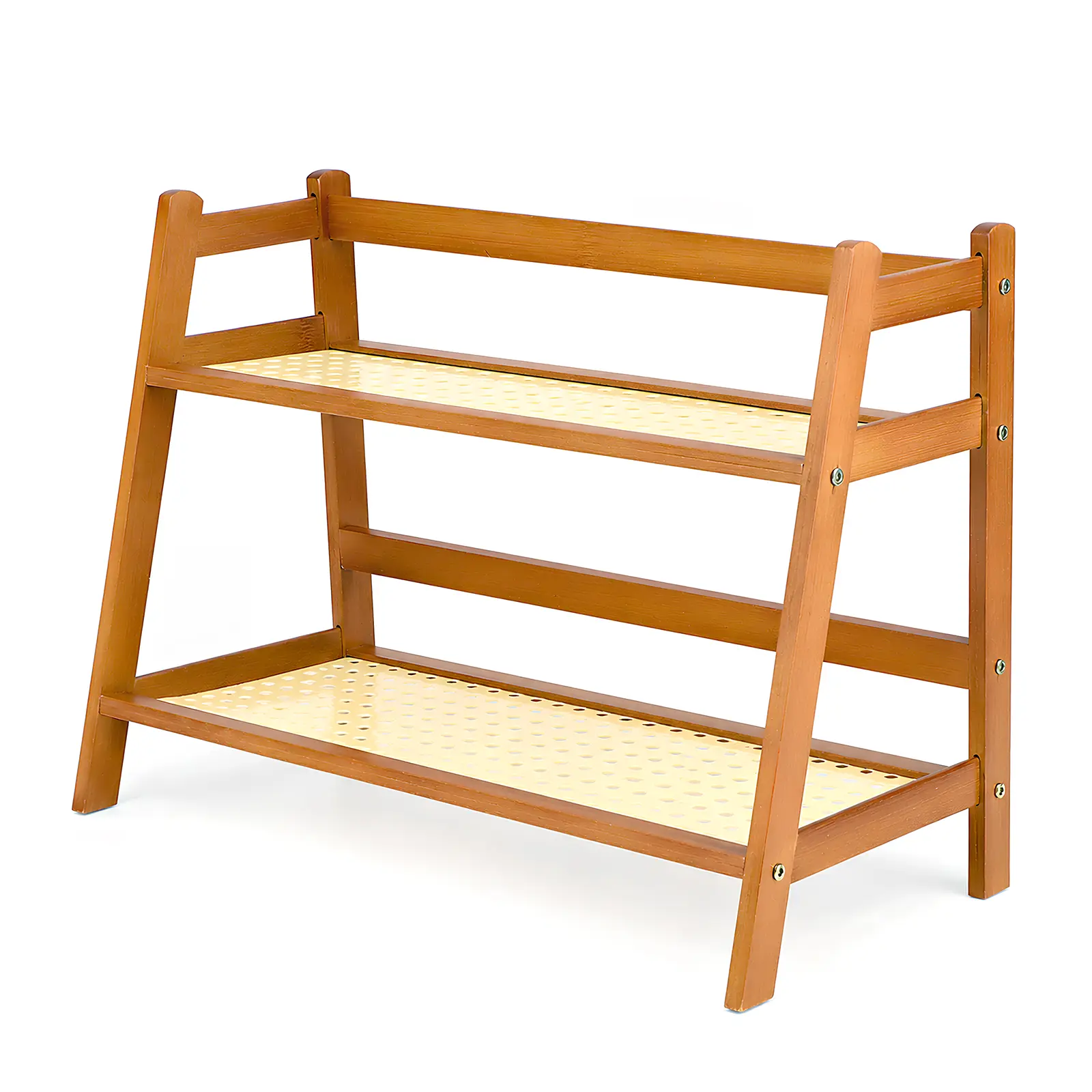 2-Tier Thick Large Walnut Wicker Vanity Storage Shelf, Durable Bamboo & Rattan Organizer Rack (15.4"x6.9"x11.2") for Kitchen Countertop, Bathroom Home Supplies