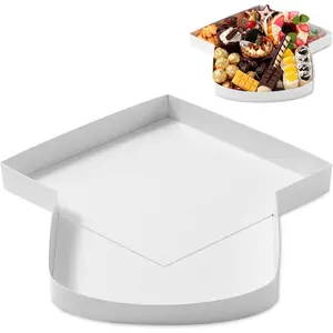 13.7'' Fillable Grad Cap Cardboard Serving Tray for Charcuterie 2026 Graduation Decoration Fillable Paper Mache Candy Cutouts Congrats Cardboard Box for Grad Party Supplies(White)