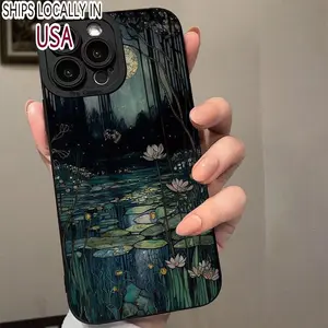 Lotus & Moon Pattern Phone Case, Anti-drop Cellphone Protective Case, Total Protective Shockproof Mobile Phone Cover for iPhone Series