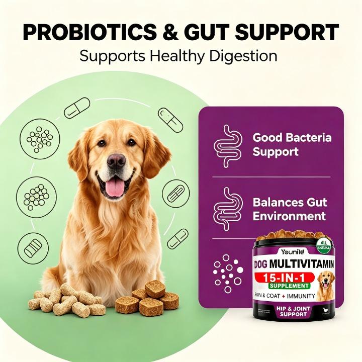 15-in-1 Dog Multivitamin Soft Chews Bulk Pack - Chicken Flavor, Probiotics & Gut Support, Immune Support, 120 Treats