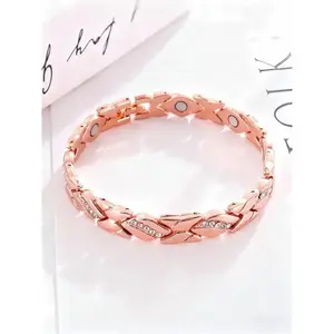 Women's Leaf Pure Copper Magnetic Bracelet with Diamonds 3500 Gauss Effective Magnet Outdoor Fun Accessory