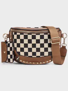 Fashionable Checkerboard Pattern Crossbody Bag with Coin Purse, Adjustable Sling Fashionable Bags, Casual Large Capacity Zipper Fashion Purses for Women, Trendy All-match Commuter Casual Shoulder Bag for Daily Used