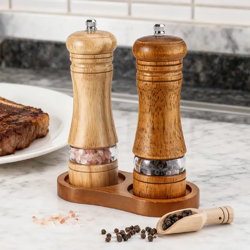 Manual Wooden Pepper Grinder, 1 Piece Multifunctional Pepper Mill, Sea Salt Grinding Seasoning Bottle for Home Kitchen, Salt Pepper Shaker