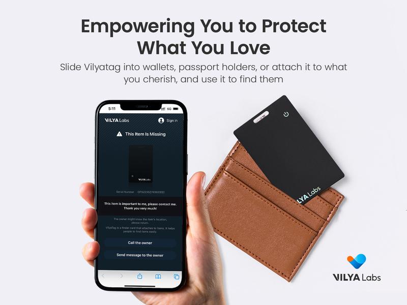 VilyaLabs Wallet Tracker Card Rechargeable for Apple Find My, Slim and Thin Up to 0.06inch, Water Resistant, with Dual Protection System