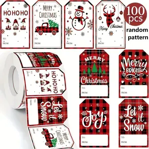 100 Christmas Gift Sticker Labels - A Super Value mixed set with a variety of holiday information and patterns, self-adhesive easy stickers