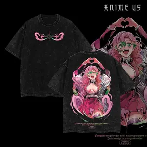 Hashira Demon Slayer T-Shirt x Mitsuri Kanroji - Anime Double Printed Vintage Washed Tee Unisex Oversize Anime Manga Washed Heavyweight Cotton T-shirt