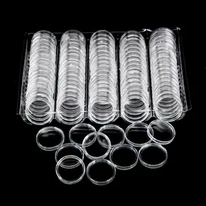 100 Pack 25mm Coin Capsule Clear Round Plastic Coin Container Capsule, Collection Supplies Container for Coin or NFC Tag