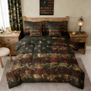 Feelyou 7-Piece High Tenacity Bedding Set - American Flag, Rustic Woodland Camouflage Print, Hunting Motif Comforter with Sheets, Multi-Size Farmhouse Cabin Lodge Set for Teen Boys