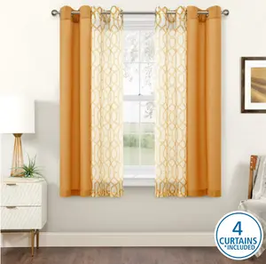 4-Piece Grommet Top Curtain Set with Sheers – Brown Sugar, 27.5" x 63"
