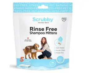 Scrubby Pet 15-Pk Rinse Free On-the-Go Shampoo Pet Mittens for Easy Bathing Fragrance-Free Shampoo No Rinsing Needed
