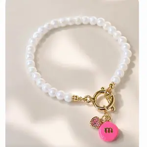 Pearl Cubic Zirconia Chain & Link Bracelet - Elegant Casual Trendy Female Jewelry Accessory, Adjustable Bangle, Couples Bracelet, Cute Couple Gifts