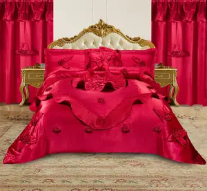Deep Red Luxurious 7 Pcs Wedding Bedding Set