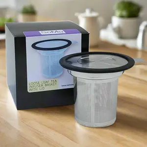 SoMo Stainless Steel Tea Strainer for Brewing Tea - Durable & Dishwasher Safe Loose Leaf Infuser Basket with Lid for Black Green & Herbal Teas - Multicolor