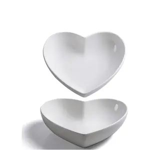 2 pcs Porcelain Big Heart-shaped Bowls White Deep Heart Plates Salad Bowl/Fruit Bowl for Desserts/Pasta/Dinner, 8 inch