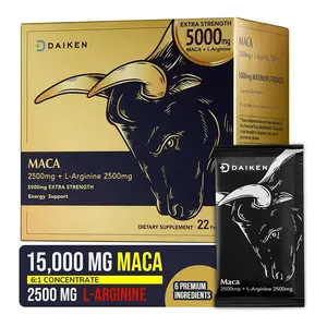 DAIKEN Peruvian Maca Root Powder Extra Strength 15,000 mg, Gelatinized Black, Red, Yellow Maca Blend with L-Arginine (2,500 mg) for Men and Women, Superior Absorption, Vegan, Lab Tested - 22 Packets