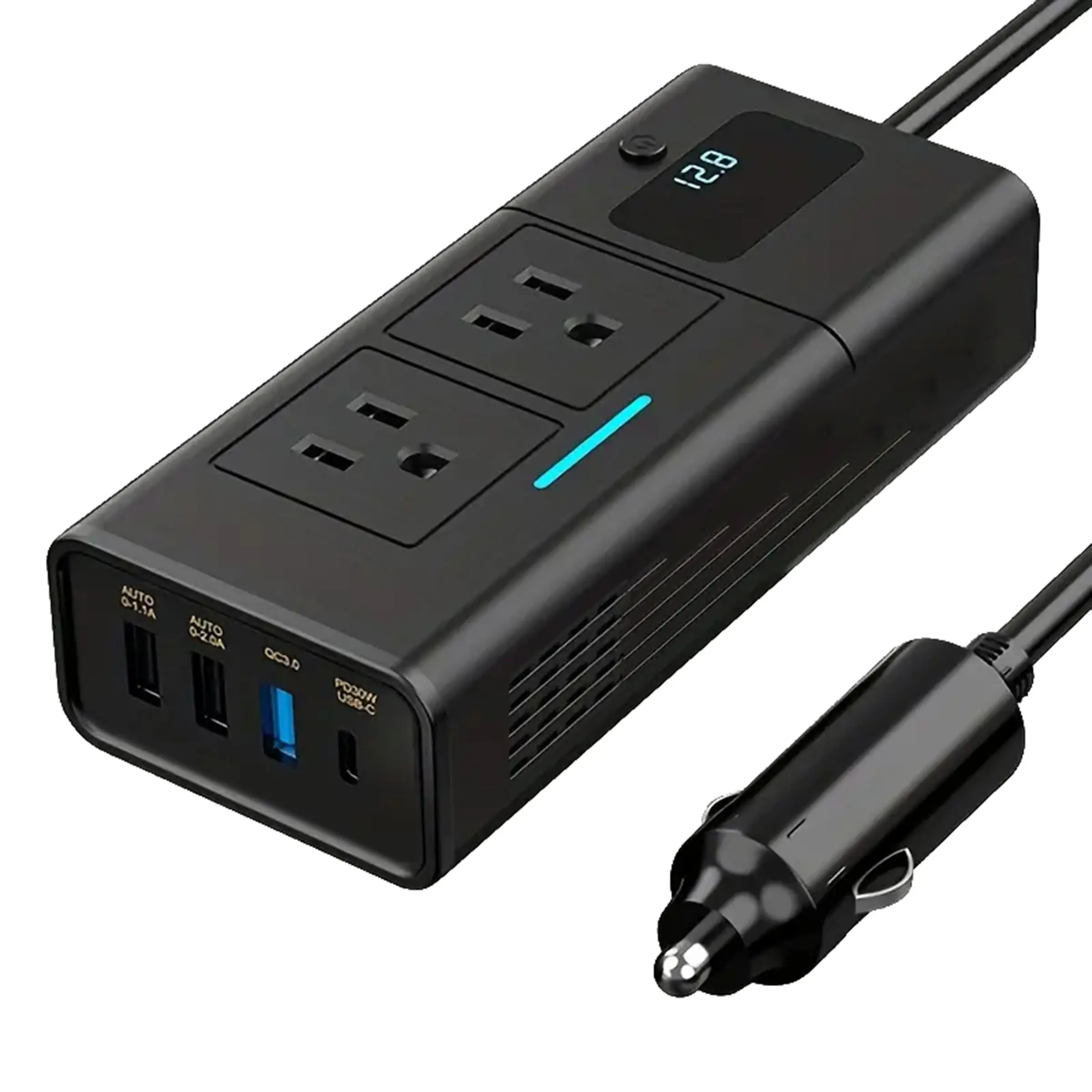 200w Car Power Inverter, Dc 12V to 110v Ac Adapter, Fast Charging USB-C 30w & USB-A 18w, Portable Laptop & Phone Charger Converter
