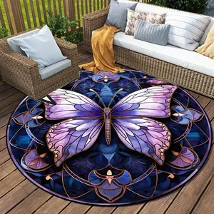 Round Carpet with Butterfly Design, Soft Low Pile Rug, Non-Slip for Living Room Bedroom & Outdoor Use
