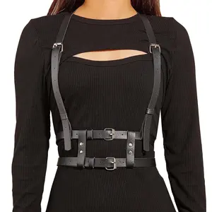 Warandod Adjustable Faux Leather Body Harness Belt for Women Punk Gothic Waist Layering Accessory E-Girl Cosplay Costume Outfits Renaissance Festival Rave Outfits S-XXL