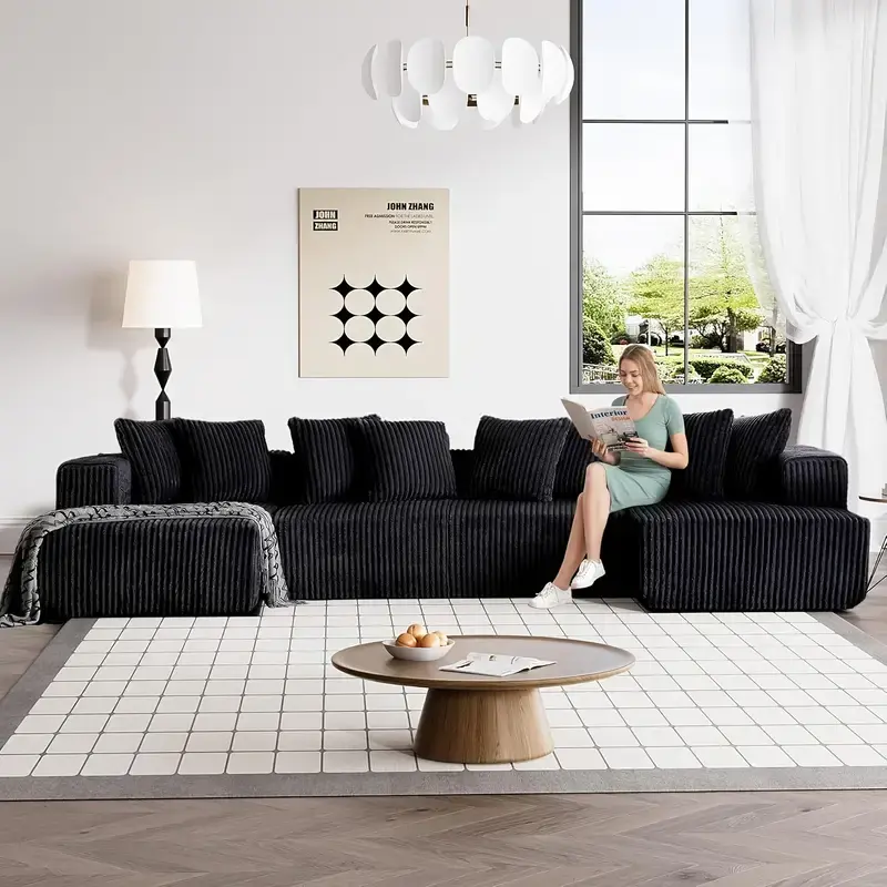 131'' Modular Sectional Couch, U-shaped sofa, Chaise Lounge, Striped fabric, Upholstered 4 Seater Couch for Living Room, Bedroom, Free Combination Sofa (Corduroy), Gray  Boneless combination sofa