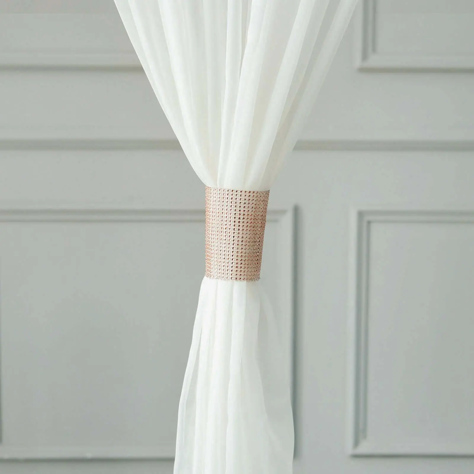 4 Pack Rose Gold Large Rhinestone Mesh Velcro Chair Sash Clips, Backdrop Curtain Bands 5"X10"