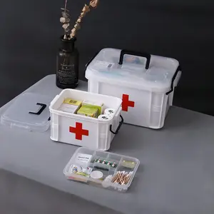 1pc Home First Aid Kit, Dual-Layer Storage Box, Portable Handheld Medical Case with Lid, No Installation Required