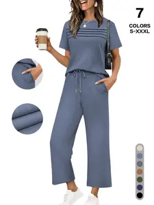 2026 Women's Comfy Loungewear Set, Short Sleeve Tunic Top & Drawstring Crop Pants, Casual Homewear, Comfortable Sleepwear for Women