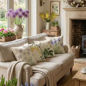 Watercolor Wildflower & Pastel Floral Decorative Throw Pillow Covers Set of 4, Flower Botanical Porch Outdoor Pillowcase, Family is Everything Sofa Couch Cushion Case Home Decor 0127YH