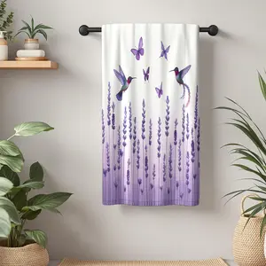 1Pc Floral with lavender butterflies and hummingbirds Bathroom Hand Towel Bath Towel, Multiple Size Microfiber Towel, Ultra-Soft Quick Dry and Absorbent Polyester Large Bath Towel, Unique Home Decorative Kitchen Towel