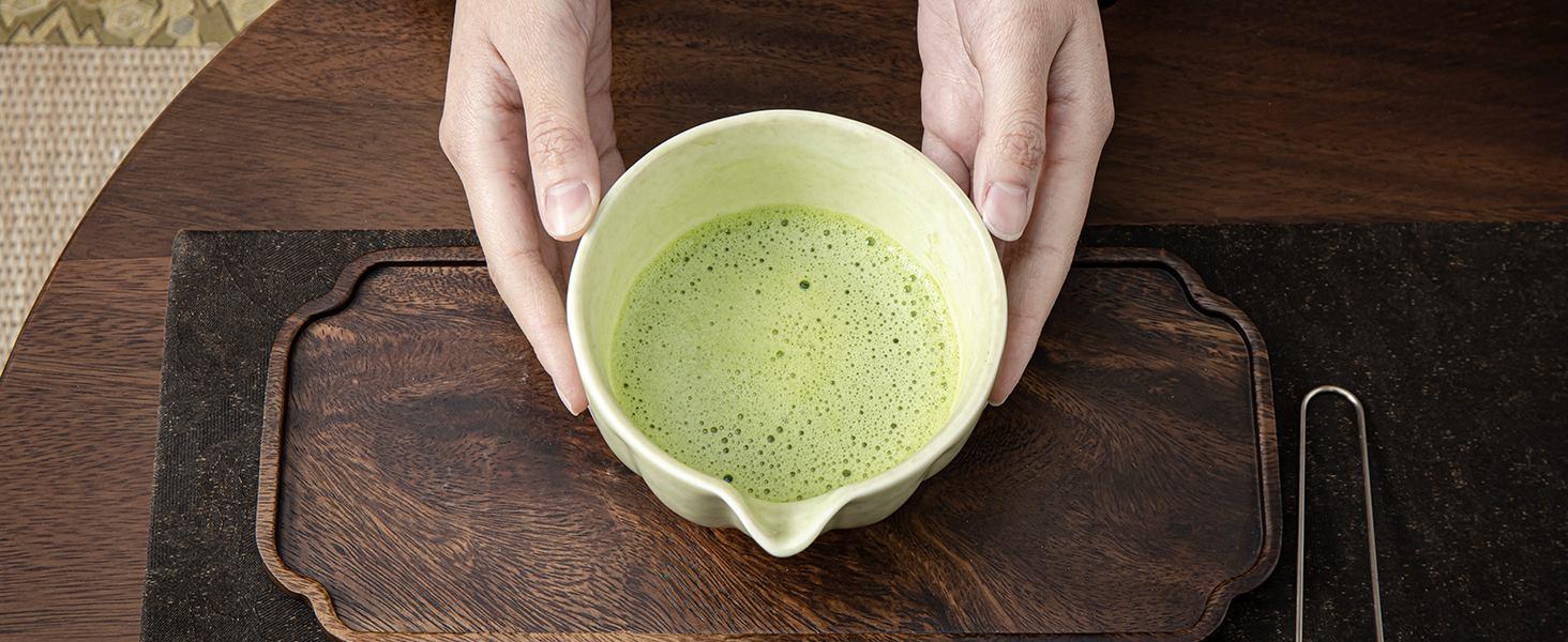 Matcha Whisk Set, Matcha Bowl with Spout, Matcha Whisk, Chasen Holder, Sifter, Bamboo Scoop - 5 Pcs Perfect Matcha Making Kit for Matcha Lover and Tea Ceremony (Speckled Green)