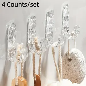 4-Pack Modern Acrylic Wall Hooks for Towels and Coats, Waterproof Adhesive Design, Stylish Durable Wall Mounted Solution, Wall Mounted Hanger