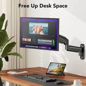 2024-NEW-Computer Monitor Wall Mount for 22 to 35 inch Flat Curved Screens, Single Wall Mount Monitor Arm Holds up to 26.4lbs, Height Adjustable Full Motion Gas Springcore Wall Mount VESA Patterns, Spring Computer Wall Mount Max 200x200mm