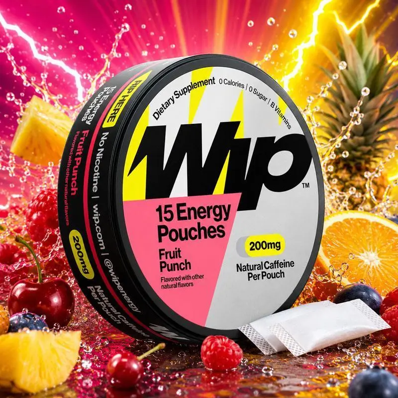 HOT!!! Wip Energy Pouches, Sugar Free Blend with 200 MG Natural Caffeine, B Vitamins, Minerals & L Theanine for Energy Support, Pre Workout for Active Lifestyles, Fruit Punch, 1 Can, 15 Pouches Drink