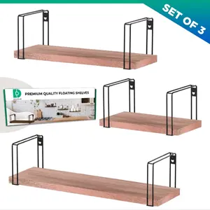 Drumlar Floating Shelves Set of 3 - High-Quality Wood, Supports 25kg, Easy Installation, Gray & Brown Options Available Holiday Soy