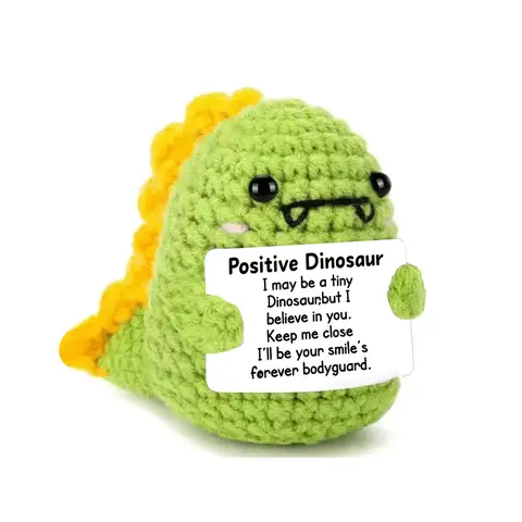 Handmade Dinosaur Plush Toy, Positive Dinosaur with Inspirational Message, Mini Encouragement Gift for Kids and Adults, Cute Desk Decoration, Dinosaur Cuddly Stuffed Animal, Soft Stuffed Dinosaur
