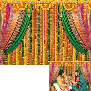 Indian Pooja Backdrop Banner Diwali Puja Ganpati Photography Background India Traditional Religious Festival Decorations for Pooja Wedding Party Baby Shower Decor (7x5FT)
