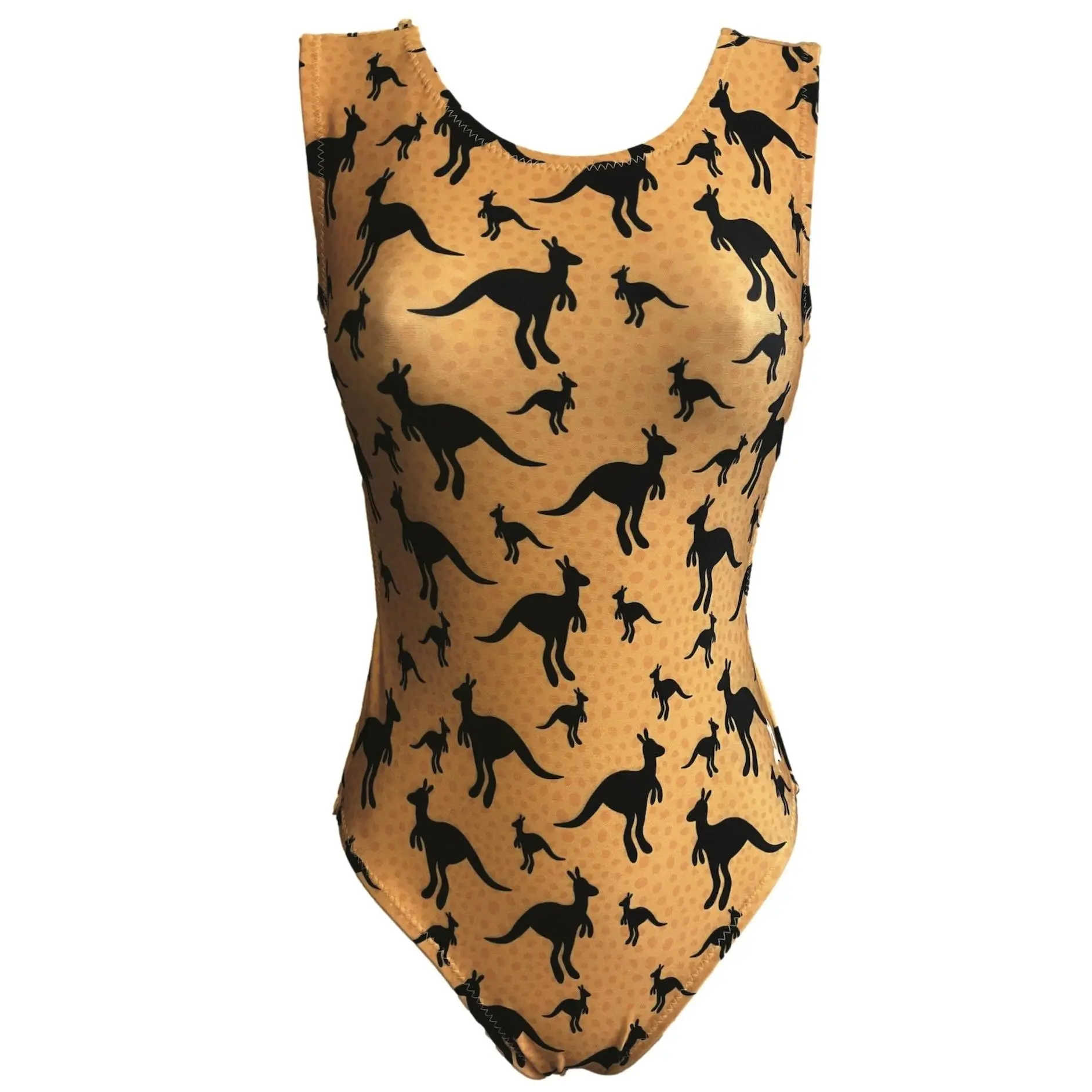 Jumping Joey Leotard - Mustard Yellow Kangaroo Print Gymnastics Leo