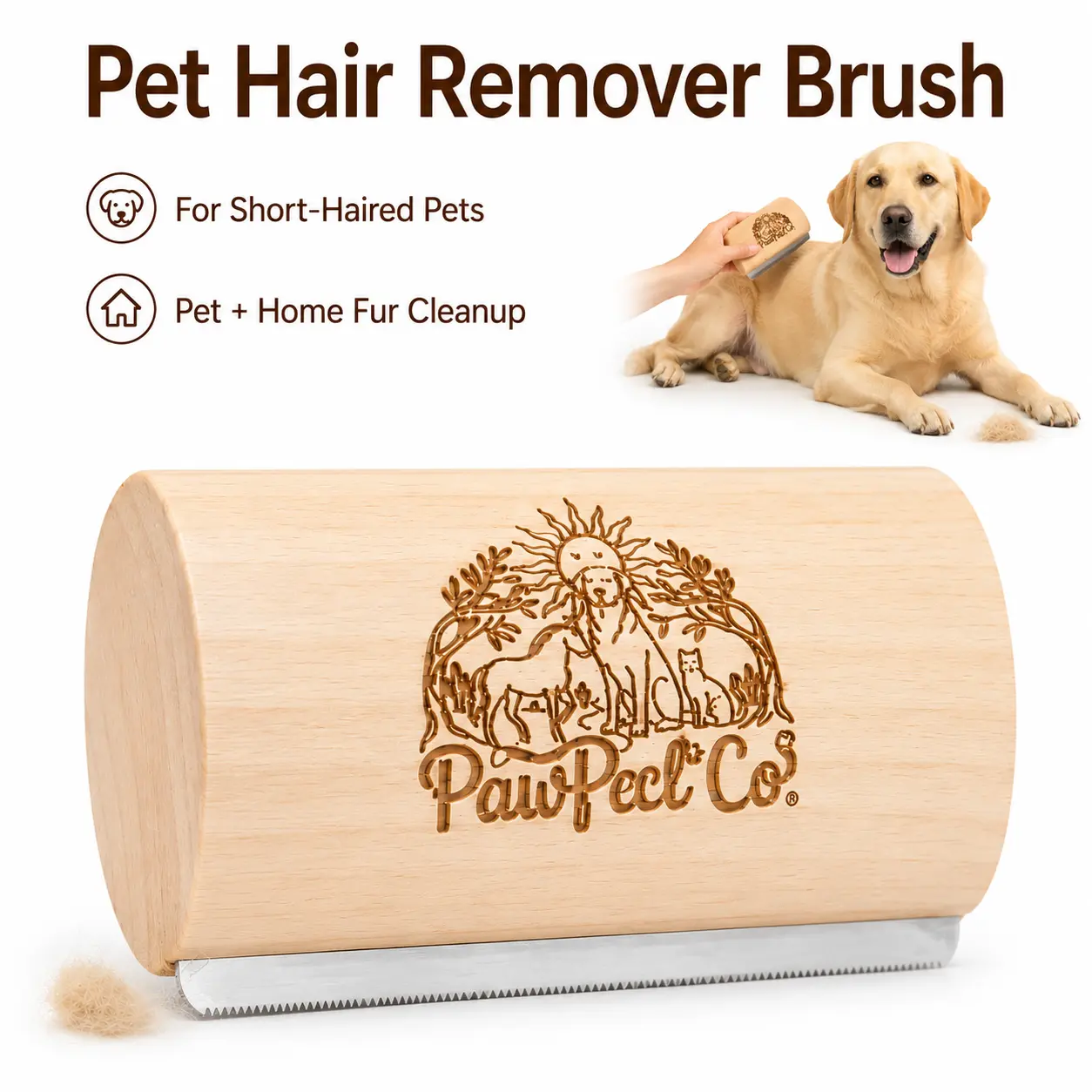 wood 2-in-1 Cat and Dog Deshedding Rake Brush, Gentle Shedding Tool That Minimizes Hair Pulling, Universal Design Suitable for Short-Haired Dogs and Cats, Removes Loose Hair, Extra-Wide Grooming Tool,Pet Shedding Care