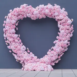 S-A8054 Pink Rose Hydrangea Cloth Base Arrangement Floral Wedding Backdrop Heart-Shaped Arch Decor Props