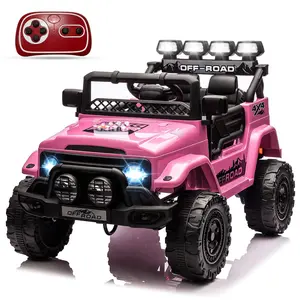 Pink Kids Ride On Toy, Electric Truck Ride On Toys with 5MPH Max Speed, Remote Control, Accelerator Pedal, Treaded Tires, Steering Wheel, Music and Story