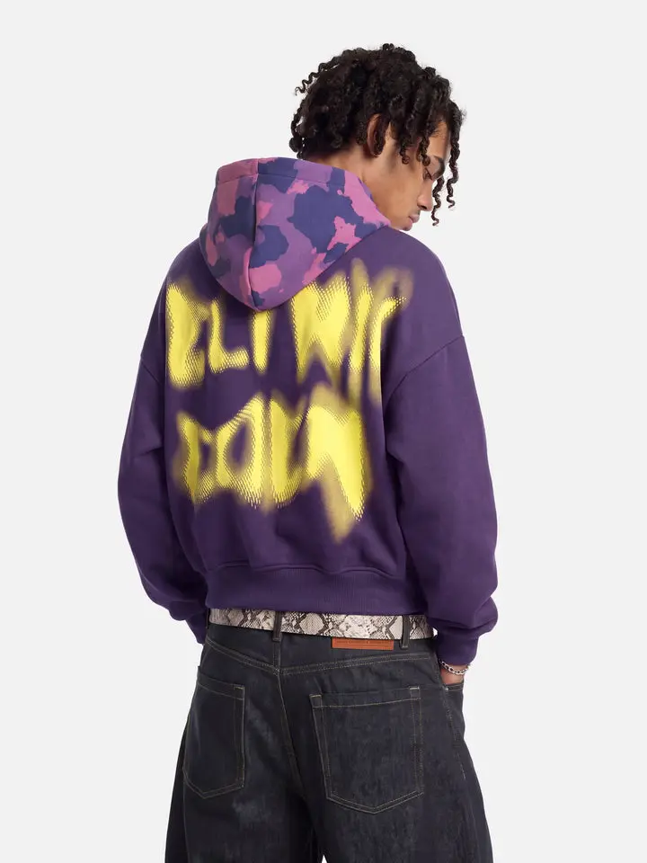 Aelfric Eden Boxy CAMO Hood Zip Up Hoodie Oversized Boxy Cropped Fit Camo Hood Blurred Gradient Back Print Full Zip Closure Soft Fabric Retro Streetwear Unisex Top