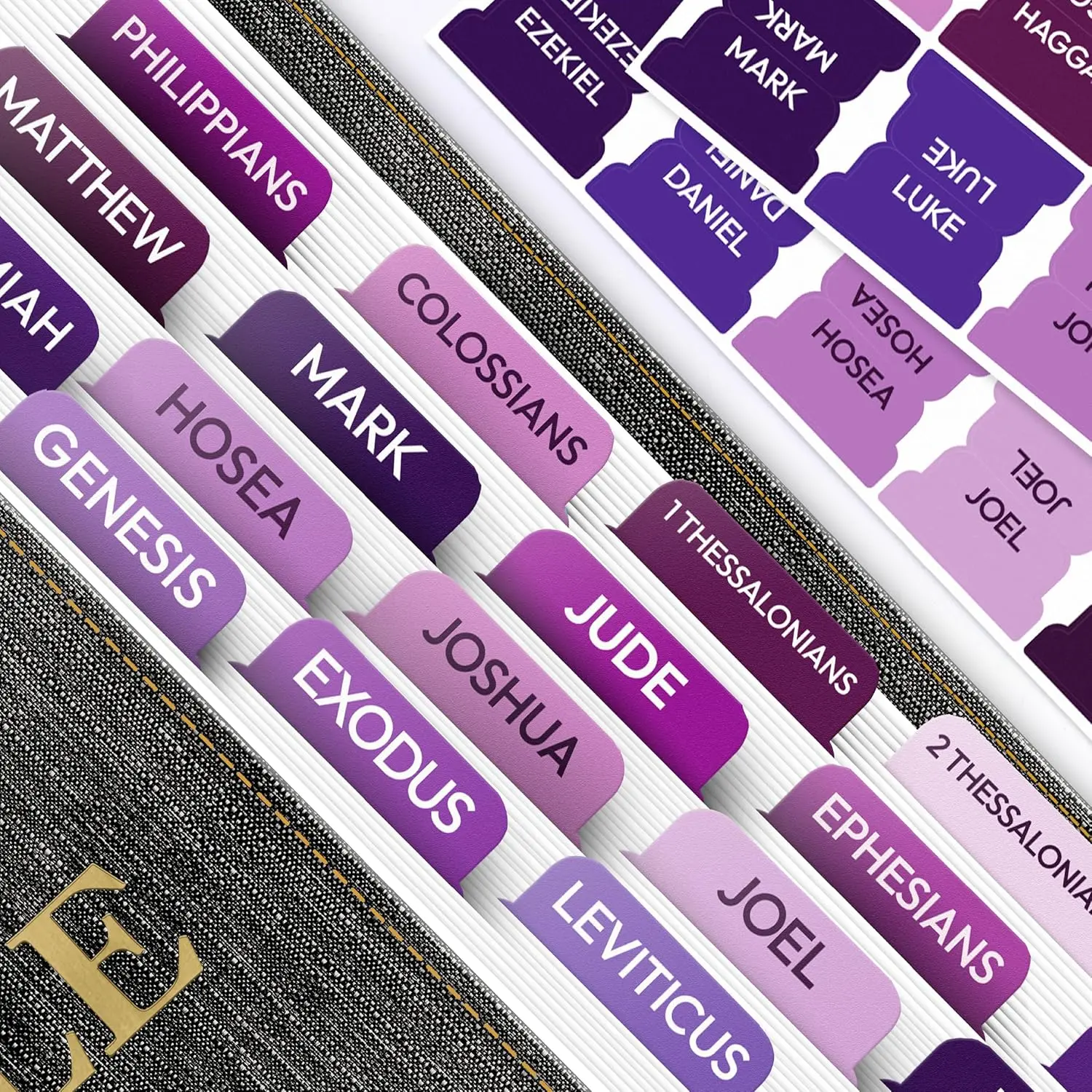 Purple  Tabs, 90 Large Print  Index Tabs for Study , Laminated Easy-to-Read Label, Christian  for Women, Men,
