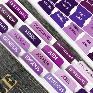 Purple  Tabs, 90 Large Print  Index Tabs for Study , Laminated Easy-to-Read Label, Christian  for Women, Men,