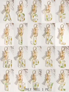 1PC/ keychain women's Floral Resin Alphabet Key ring chain with Butterfly Charm and Tassel Accent DIY Charming Gift for Wallet Backpack Car Keys Cute Letter Pendant Accessory for Valentine's Day