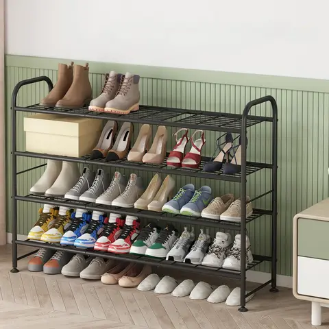 Solid Metal Multipurpose Shoe Rack Organizer - Metal Grey Rectangle, 2-Tier/3-Tier/4-Tier, 4 Adjustable Legs, 25–30 Pair Capacity, Quick Setup Shoe Shelf for Closet, Dorm Room, Assembly Required