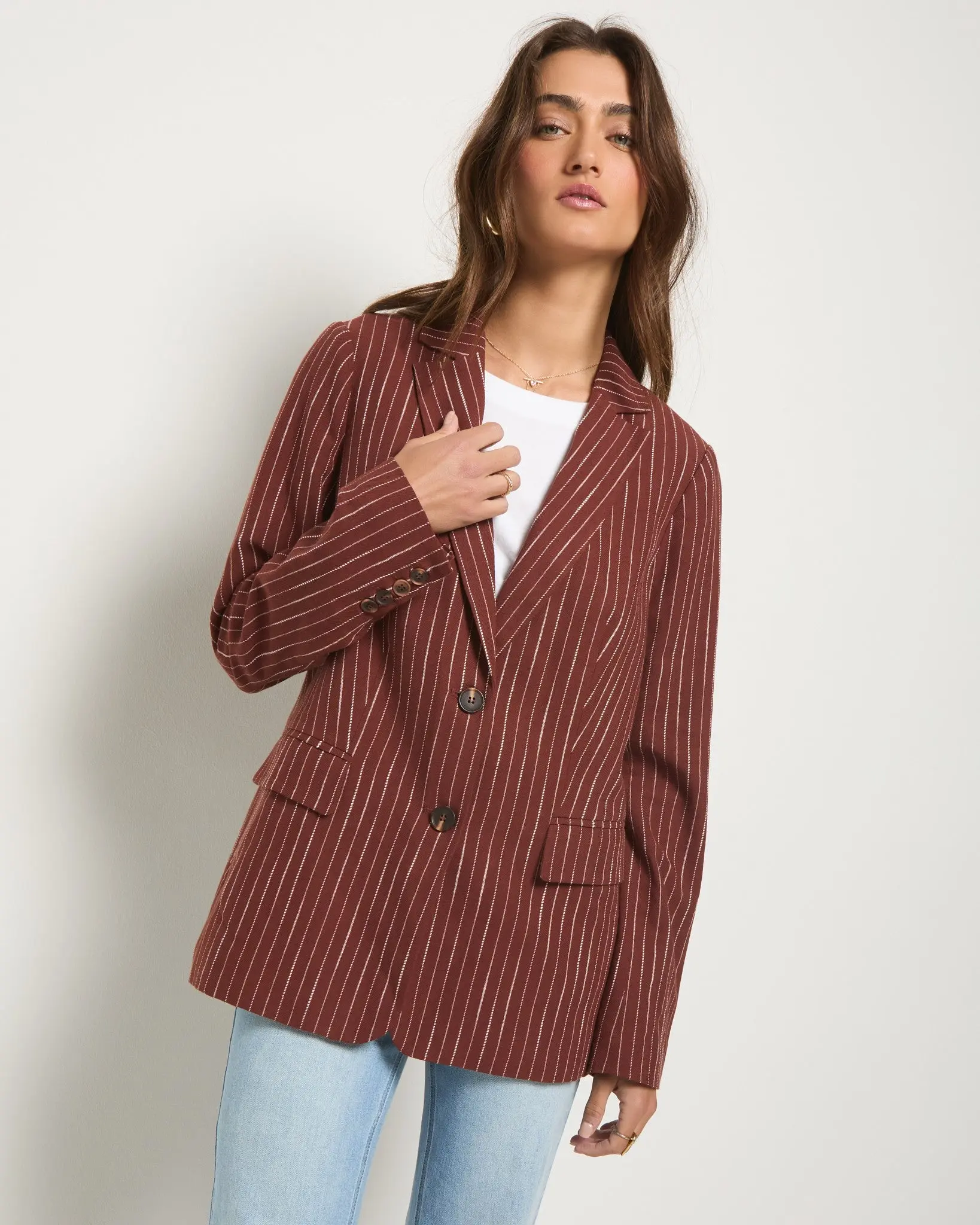 Women's Casual Long Sleeve Button-Front Linen Blend Blazer, Women's Suit Piece, Classic, Effortless Structure