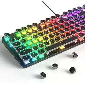 Typewriter Style Mechanical Gaming Keyboard RGB Backlit Retro Punk Keyboard 104  Wired Keyboard with Blue  Round Keycaps for Windows/PC/Laptop