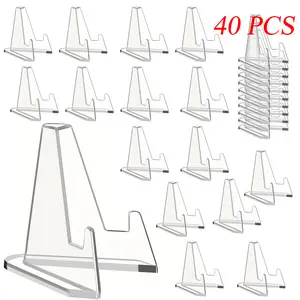 40pcs Acrylic Easel Stands Clear Mini Coin Display Easel Holder - for Sports Cards, PSA Graded Cards, Baseball Cards, and Collectibles - Secure Triangular Design for Home and Commercial Use, Sleek Home Decoration