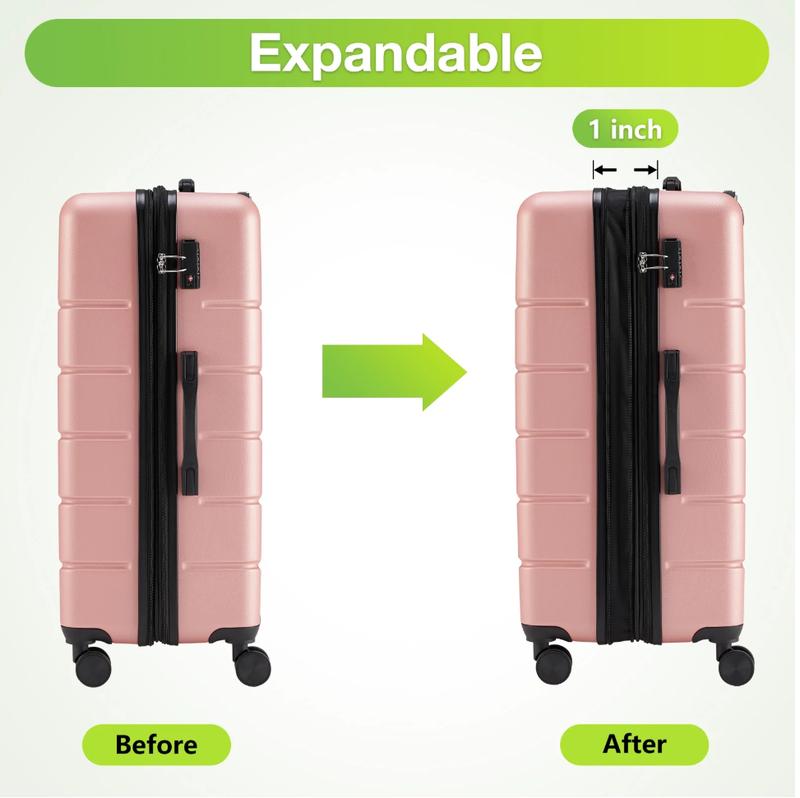 Set of 3 Hardside Luggage, Expandable Rolling Luggage with TSA Lock and Spinner Wheels, Pink