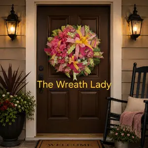 Pink Hydrangea Wreath with Lime Green Accents, Festive Home Decor Ornament, Hanging Ornament for Christmas Occasion