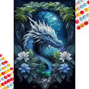 5D DIY Full Diamond Round Drill Painting - Diamond Painting Kit Blue Dragon. Mosaic Canvas DIY Wall Art, Home Wall Decoration.